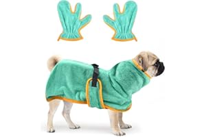 HEKOBAG 2 Stück Hundebademantel Extra Saugfähig Hunde Bademantel XS Bademantel Hund Klein Badetuch Hunde Schnelltrocknend Trockenmantel aus Samt mit Handschuhe für Kleine Hunde Katze (Grün)