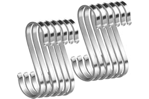 WEERSTONE S Hooks 12 Pack Stainless Steel S-shaped Heavy Duty Hooks, Modern Style, Rust Resistant, Adjustable Easy Install, Perfect for Workshop, Garage, Office, Shop, Kitchen, Wardrobe, Garden