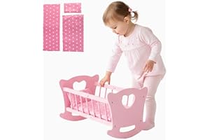 GREEN SERIES Kinderplay Berceau de poupée en Bois avec Parure de lit - Lit à Bascule pour poupées jusqu'à 49,5 cm - Jouet en Bois Durable pour Filles à partir de 3 Ans - Lit de poupée avec Matelas, Coussin et