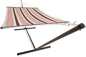 VITA5 Hamac sur Pied 2 Places avec Coussin - Hamac 2 Personnes Portable Solide en Acier Revêtu - Hamac avec Support Poids Max de 205kg - Hamacs Hauteur Réglable à Chaînes – Montage sans Outils