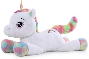 MorisMos Unicorno Peluche Grande, 110cm XXL Peluche Unicorno Gigante Bianca per Bambini, 43.3inch Kawaii Animale di Peluche Unicorno Regalo per Ragazze Fidanzata Ragazzi Compleanno Natale Deco