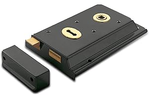 Golden Grace Rim Sashlock in Black Finish with in-Built Latch & Key Operated Deadbolt, Traditional Surface Mounted Rimlock