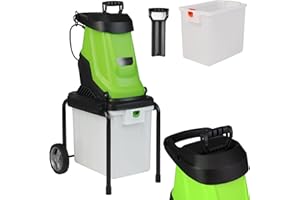 RELAX4LIFE 2800W Broyeur Végétaux et Branches Silencieux 2-EN-1 avec Bac 50L, 2 Roues de Transport, Ratio de Broyage 15:1, Broie Jusqu'à 45mm pour Compost Déchets Verts (Vert)
