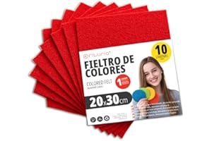 OFITURIA Feltro Colorato per Artigianato, Fai-da-te, Progetti Scolastici, Scrapbooking, Cucito Creativo e Decorazioni 20x30cm (Rosso Vivo, 10 pz)