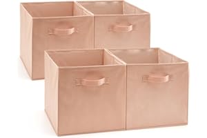 EZOWARE Set of 4 Collapsible Storage Cubes, Foldable Fabric Organizer Basket Bin Boxes Set with Handles for Baby Kids Toy Nursery Room Home Closet Drawers - 33 x 37 x 33cm / Pink