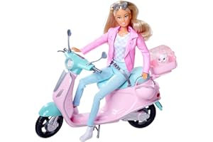 Steffi Love Scooter, Spielpuppe mit ihrem schicken City Scooter, Hund und Hundekäfig, 27cm, ab 3 Jahren