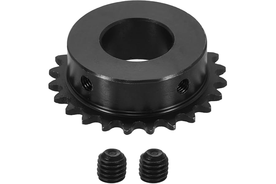 sourcing map #25 Chain Roller Sprocket 20mm Bore 51.5mm OD, 24 Tooth C45 Carbon Steel ANSI #25 Roller Sprocket Round Hole with Set Screws for ISO 04C Chain, Black
