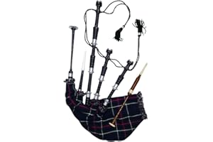 TIDONEAM Cornemuse écossaise en palissandre, monture argentée, finition noire, avec accessoires Full Size 40 x 20 Black, Mackenzie