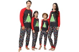 Kouric Matching Christmas Pjs for Family-Family Christmas Pyjamas Set-Christmas Pajamas for Family, Christmas Pyjamas with Xmas Tree and String Lights,Xmas Pjs for Couples Adults Kids
