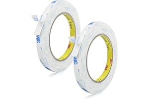 ESTEOPT Dwustronna taśma klejąca, 2 rolki 3 m, wodoszczelna, biała, podwójna taśma klejąca, pianka PE, samoprzylepna, długość 6 m, szerokość 1 cm, do dekoracji domu i samochodu