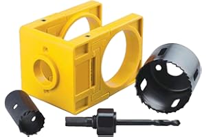 FURTRYVL Door Lock Installation Kit, Adjustable Wooden Door Lock Fitting Tool Set, 4 Yellow Door Lock Jig, ABS Door Handle Jig with Door Lock Holes Saw, Suitable for 1-3/8" - 1-3/4" (35mm-44.5mm) Door