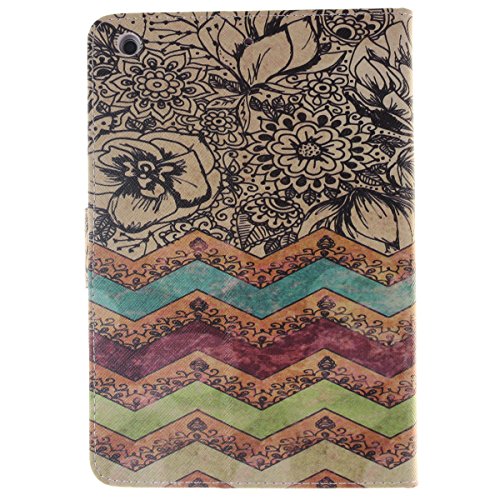 HB-Int 3 in 1 Flip Schutzhülle für iPad Mini 1 / 2 / 3 PU Leder Etui Stand Funktion Hülle Bunt Wallet Case Kartenfächer Book Style Cover Blumen Multifunction Modicsh Holder Tablet PU Ledertasche Magnetverschluss Dünn Slim Bumper Zubehör mit Stylus Pen und Staub Stecker - 2