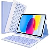 M.TK moveteck Apple Ipad 9.nesil 10.2 Uyumlu Tablet Bluetooth &Ouml;zellikli Kablosuz Kalem B&ouml;lmeli Klavyeli Kılıf, Lila, Tek Ebat