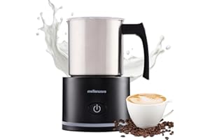 Mellerware - Espumador de Leche Inox Frothy! 600W | 240ml | 3en1 (Espuma Caliente/Fría, Calentar y Espumar) | Apagado Automático | Calentador | Café Latte Capuchino Chocolate | Negro