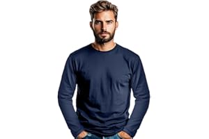 STARS AND STRIPES Men’s 100% Soft Organic Cotton Navy Blue Long Sleeve T-Shirt Crew Neck Casual Training Hiking Workout Athletic Tee