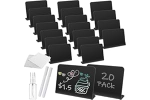 URHRHU 20 Piezas Mini Pizarras de Plástico Mini Letreros de Pizarra de Pie Pizarras Negras de Tiza Pequeñas con 2 Rotuladores Carteles de Precios Negro Reutilizables para Buffet Panadería Boda Mesa