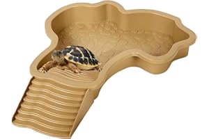 MEISO Abreuvoir Tortue Terrestre, Plat d'eau Bassin pour Tortue de Piscine avec Rampe, Bol d'eau pour Reptiles avec Échelle, Mangeoire Tortues Terrestre, pour Tortues, LéZards Et Gecko (Brown)