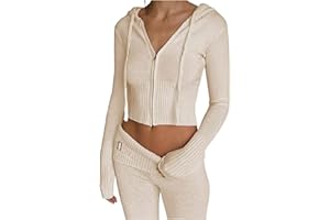RTGSE Damen Y2K Reißverschluss Up Strick Crop Hoodies Vintage Rib Strick -Kapuze -Sweatshirts mit Hose Kleidung Set 90er Streetwear