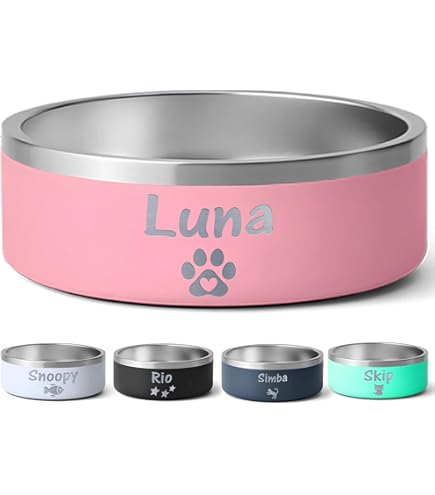Gamelle En Inox Antidérapante Noire Décorée Personnalisée Avec Le Nom De Votre Chien Ou De Votre Chat. Modèle L 1500 Ml