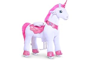 PonyCycle Esencial Modelo E Unicornio Juguete para Niños Montar con Ruedas y Freno Unicornio Balancin Juguete para Niñas (Unicornio Rosa/Talla 4 para 4-7 años)- E412