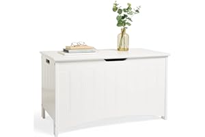 VonHaus Storage Chest - White Storage Box w/Hinged Lid - Bench for Blankets - Shoe Bench Unit, Large Toy Chest Organiser & Blanket Box - Shaker Style Trunk for Hallway, Bedroom & Living Room