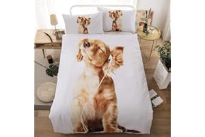 Homewish Set copripiumino con stampa a forma di cane, super king size, 3D, set di biancheria da letto per cuccioli di colore giallo con motivo animale, per bambini, adolescenti, ragazzi, cane,