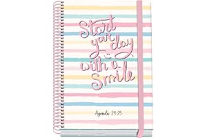 Dohe - Agenda Escolar 2024 2025 - Semana Vista, Tamaño A5 (15x21 cm), Cierre Anillas y Goma, Español e Inglés, 4 Páginas de Pegatinas, Septiembre a Junio, Material Escolar - PRIME Smile