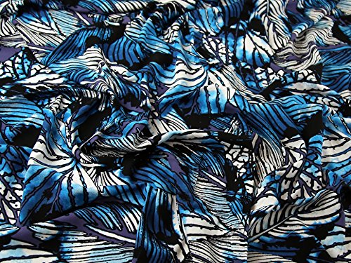 Tropical leaf print Viskose Challis Kleid Stoff, Meterware, Türkis