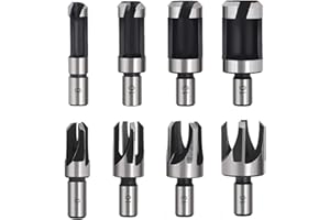 ANBOO Zestaw wierteł do drewna, 8 sztuk, ze stali węglowej, 6 mm, 10 mm, 13 mm, 16 mm, z nożem do czopów i wiertłami stożkowymi