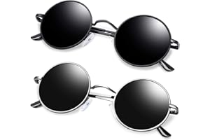 KANASTAL Lunettes de Soleil Ronde Hommes et Femmes Polarisée Vintage Rétro Classique Hippie Steampunk UV400