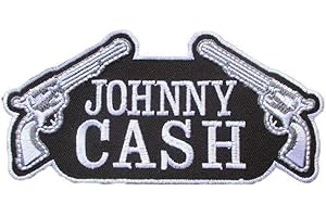 Hotrodspirit Mini-Patch Johnny Cash und 2 Pistolen, schwarz, weiß, 7 cm