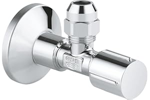 ‎GROHE GROHE Universal Eckventil mit Quetschverschraubung (mit ergonomischem Metallgriff, selbstdichtendes Anschlussgewinde, Wandanschluss 1/2 Zoll mit Schubrosette, Abgang 3/8 Zoll), chrom, 22039000