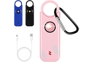 Sprifityy Alarma Personal, Alarma De Bolsillo para Mujer, con Sirena de 130 dB y luz de Señalización LED, Llavero Recargable USB Tipo-C para Mujeres, Niños/Mujeres/Ancianos (Rosa)