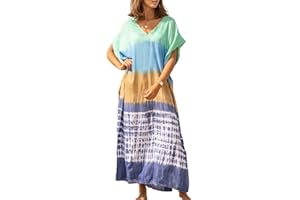 Bsubseach Donne Casual Beach Abito Caftano Manica Corta Loungewear Caftano Costume da Bagno Coprire