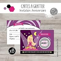 Cartes à gratter invitation anniversaire enfant fille par lot de 8, princesse - réf.13