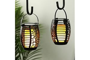 JHY DESIGN Solar Lantern Lights, Set of 2 Outdoor Hanging Lamp Light with Handle LED Solar Powered Lanterns Decorative Ornament for Porch Garden Patio Backyard Courtyard Pathway Balcony Yard Outside