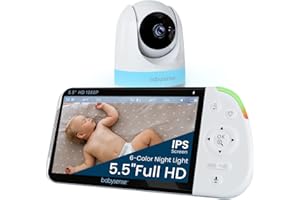 Babysense Full HD Split-Screen Baby Monitor with 1 PTZ Camera, Two-Way Talk, 6-Color Night Light, 5000mAh Battery, Long Range, 4x Zoom, and Crystal-Clear Audio