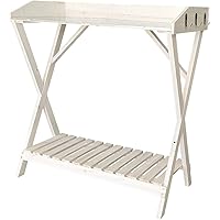 HTI-Line Pflanzbank Frieda Arbeitstisch Blumentisch Gärtnertisch mit Hakenleiste Gewächshaus Balkon Holzpflanztisch weiß