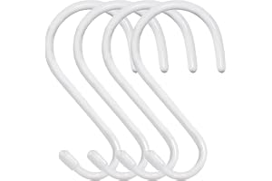 HiGift 15 cm vita S-krokar, stora, vinylbelagda, slitstark halkfri metall, garderobkrokar för hängande växter, ljus, jeans, k