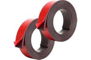 DYMHQ 2 Pièces Bande Magnétique Auto Adhésive, 1m Solide Bande Magnétique Extra Forte, Flexible Bande Magnétique pour Aimants, Bande Magnétique avec Dos Autocollant pour Travaux Manuels Bureau Maison