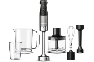 Kenwood Triblade XL Pro HBM80.322BK, Minipimer con Sistema Triblade, Velocità Variabile + Turbo, Asta in Acciaio Inox, Tritatutto da 500ml, Frusta, Emulsionatore, Bicchieri 700 e 250 ml, 1200W, Nero