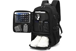 Aikelai Large Travel Backpack with Shoe Compartment, 17'' Laptop Business Backpacks for Men Women, Carry On Backpack with USB Charging Port