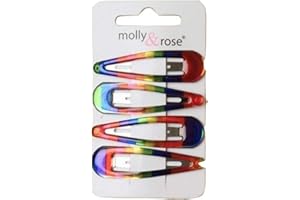 MOLLY & ROSE Ladies Womens Girls 4 Pack Bright Rainbow Stripe Colour Hair Snap Clips 5cm