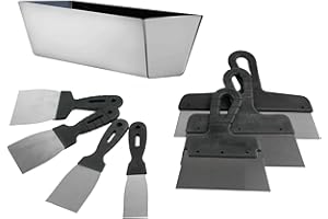 TRADE 4 YOU LTD Stainless Steel Mud Pan 25 cm 10 inch + 7 x Filling Knife Set Drywall Taping Jointing Wall Crack Repair DIY Hand Tools