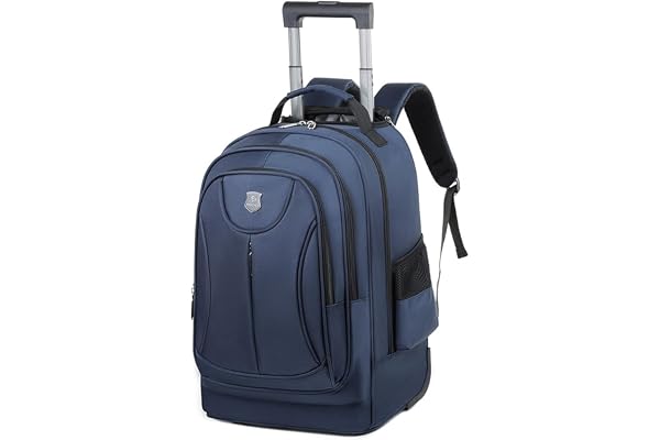 FANDARE Herr hjul affärsryggsäck rullande konvertibel bärbar dator handbagage mobil kontorsväska vagn handtag med gömställe rem dagväska med hjul för affärsresor kontor pendling, BLÅ, L
