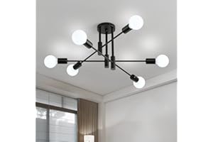 AOLALA Black Sputnik Ceiling Lights Chandelier 6 Lights Light Fittings Ceilings, Industrial Sputnik Flush Fitting Ceiling Lights, Modern Ceiling Lamp for Living Room Kitchen Bedroom Dining Room