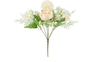 Fake Peony Artificial Flower Bouquets Silk Hydrangea Bouquet Decor Plastic Carnations Daisy Realistic for Flower Arrangements Wedding Party Bridal Decoration Table Centerpieces, BENUAN 1 Pcs