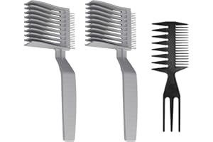 QJFHURB Peigne de Positionnement Incurvé Professionnel 2PCS Peigne à Dessus Plat Peigne à Guide Plat Peigne à Coupe de Cheveux Peigne de Tondeuse à Cheveux Dent Arrondie avec 3-en-1 Peigne en Plastique