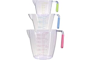 SGAONSN Plastic Measuring Jug Set of 3, Measuring Jugs with Angled Grip Handles,BPA-freeTransparent Measuring Cups 200ML / 400ML / 900ML, Easy to Read Measurements, Cook with Accuracy