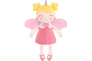 GAGAKU Weiche Stoffpuppe 40cm Einhorn Schutzengel Puppen, Taufe Geschenk Taufgeschenke für Mädchen Baby mit Flügeln Kuschelpuppe Glücksbringer für Kinder von 3-5 Jahren - Rosa